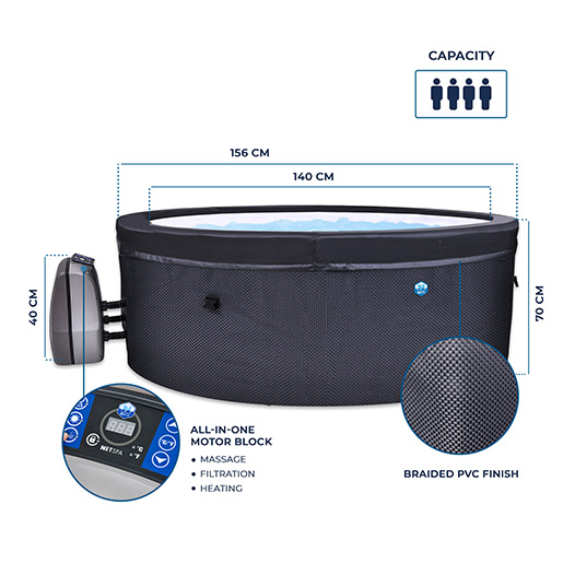 Netspa semi-rigid hot tub Vita dimensions