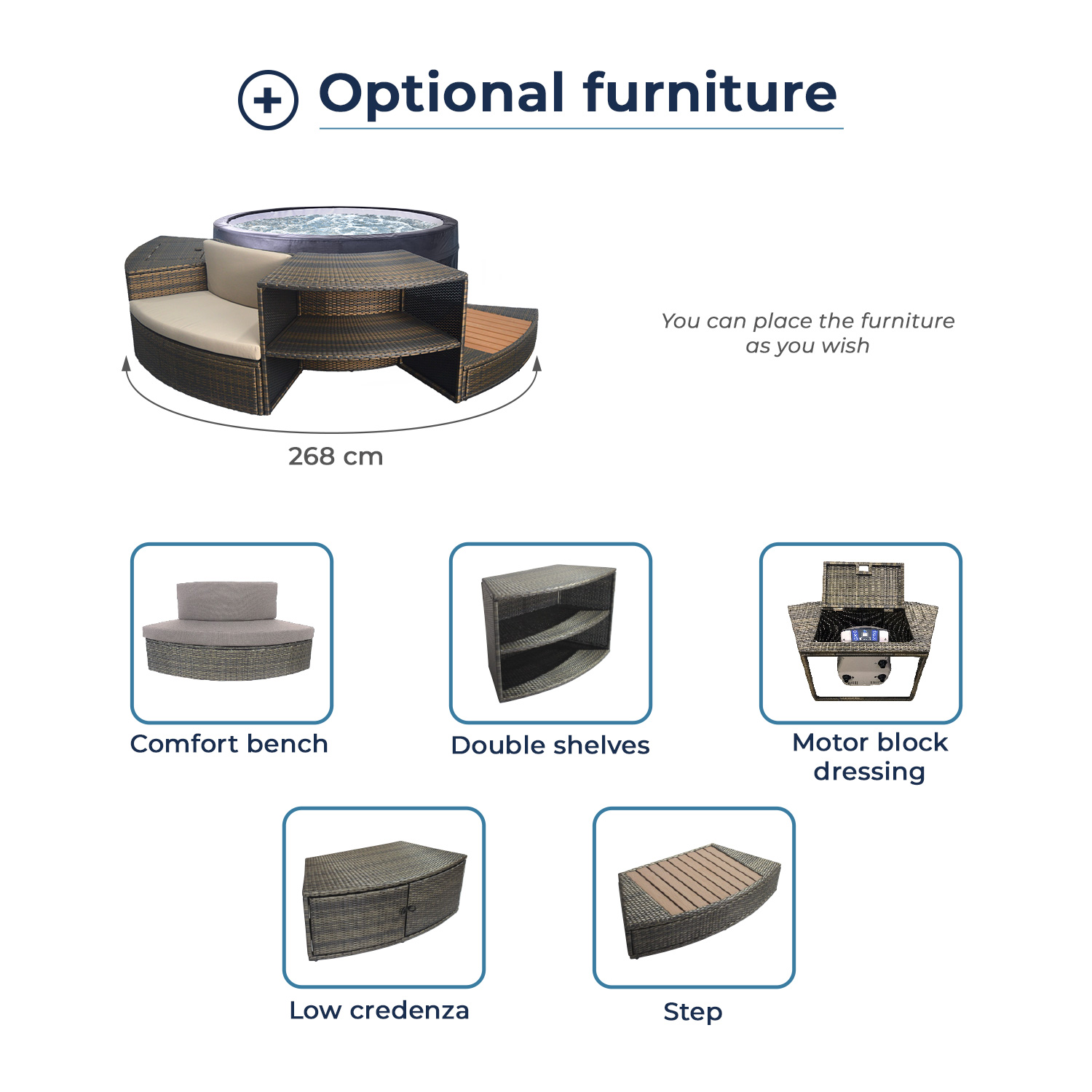 Netspa semi-rigid hot tub Vita furniture details